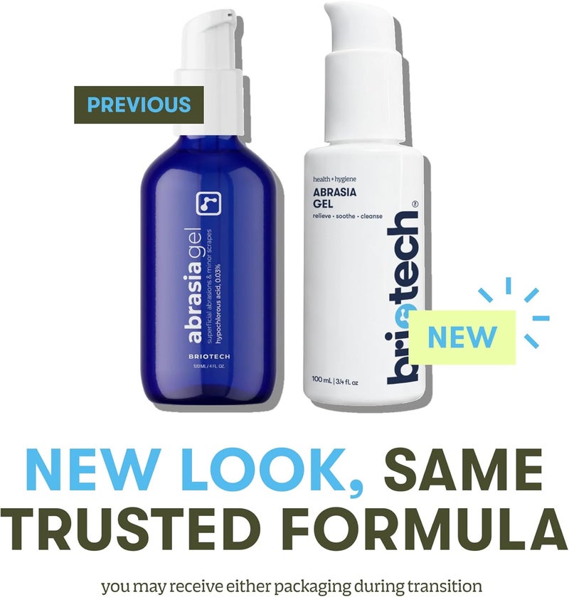 BRIOTECH Abrasia Gel, Hypochlorous Acid Cleanser for Minor Cuts & Scrapes, Vegan HOCl Hydrogel, Quick Dry Irritation Relief, Anti-Itch, Sunburn Discomfort, Antibiotic Free, 3.4 fl oz - Image 4